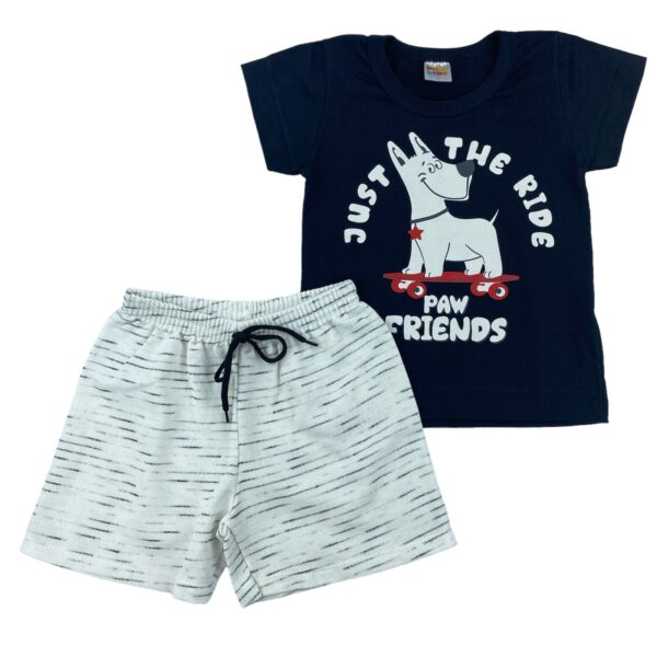 Conjunto camiseta meia malha e bermuda moletinho jet com cadarço