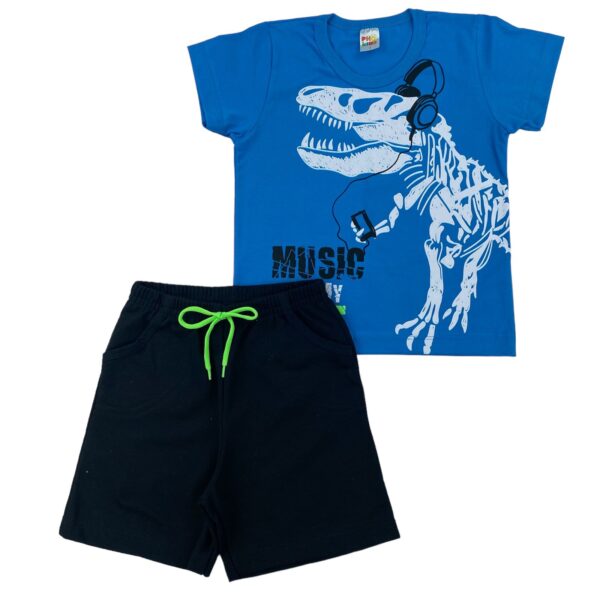 Conjunto camiseta meia malha e bermuda moletinho com bolso e cadarço